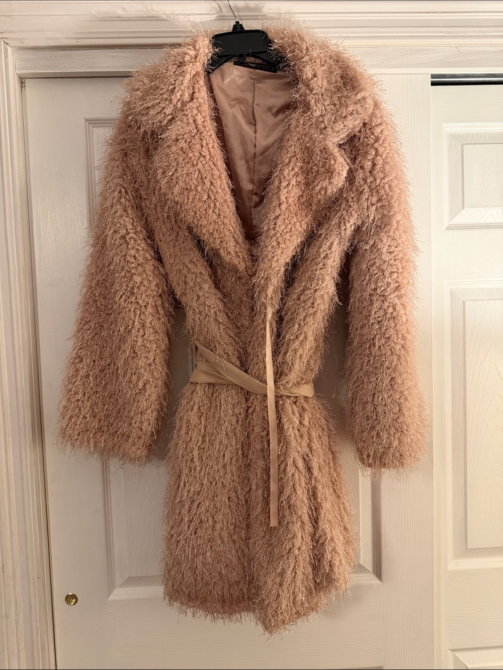 hazel Plush Teddy Trench Coat in Blush Pink